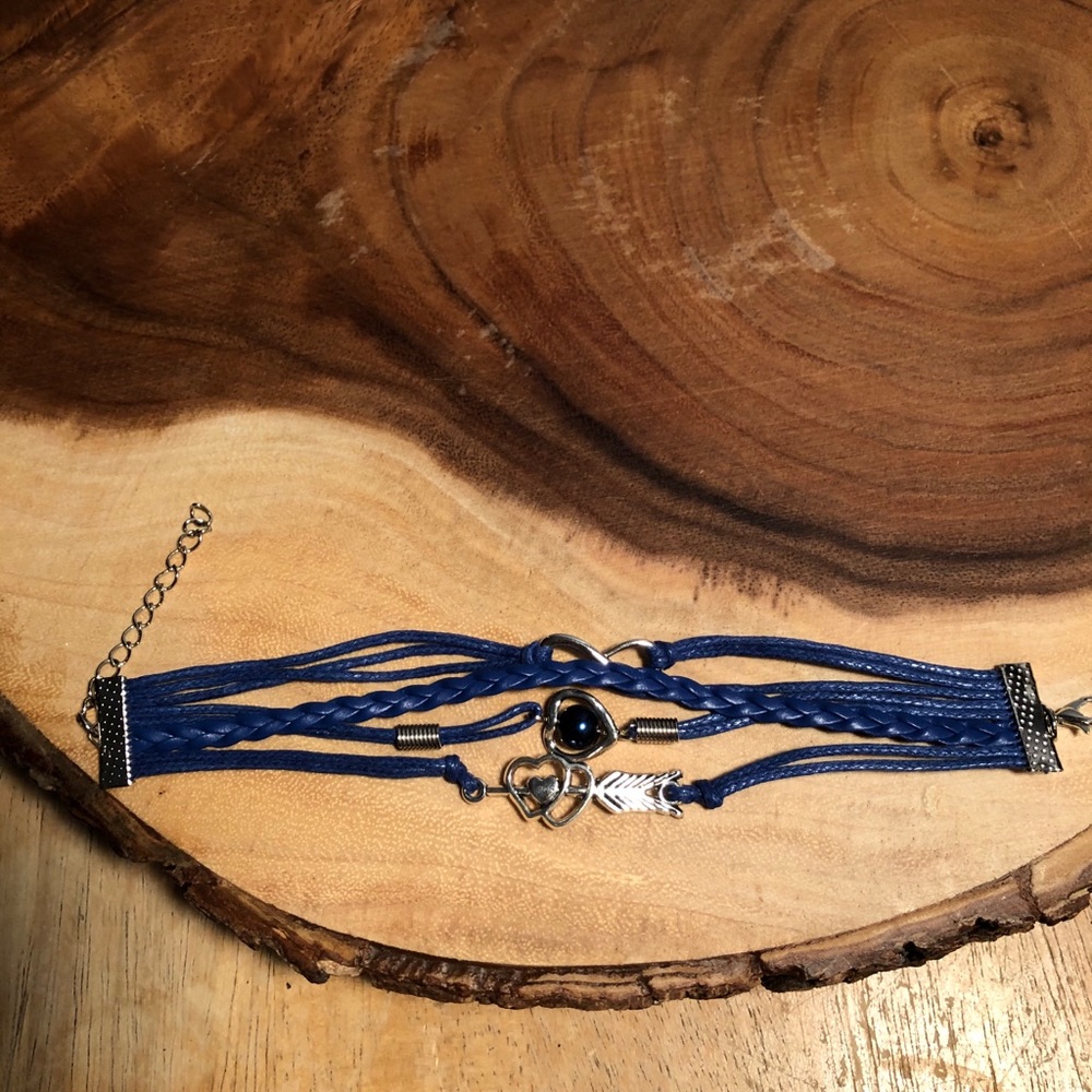 NWY 5 strand Navy Leather Bracelet 7” 2” extender - Picture 6 of 11